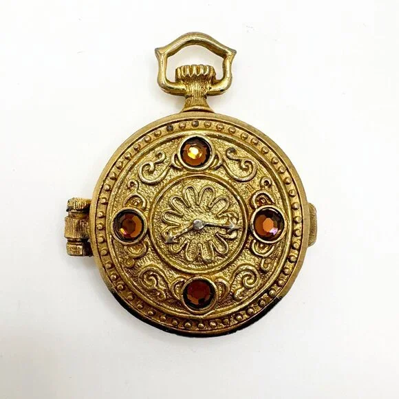 Vintage Mary Chess Perfume Locket Pendant 1960s Gold Tone Rhinestone - Picture 2 of 4